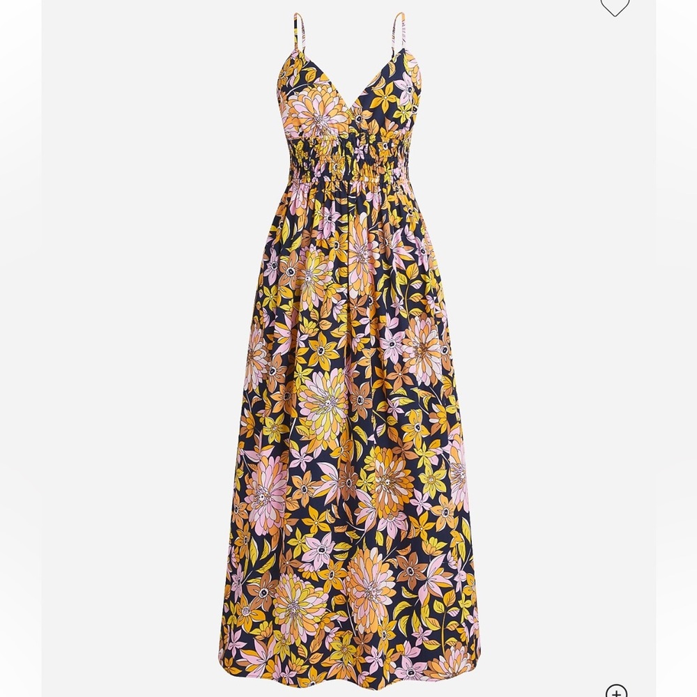 J Crew V-neck smocked-waist cotton poplin dress in dusk floral